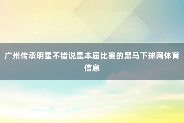 广州传承明星不错说是本届比赛的黑马下球网体育信息